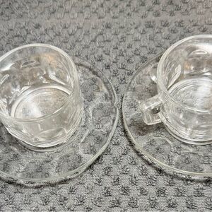 2-Vintage Retro 1970’s Arcoroc  Octime Clear Glass Teacup and Saucer Set.